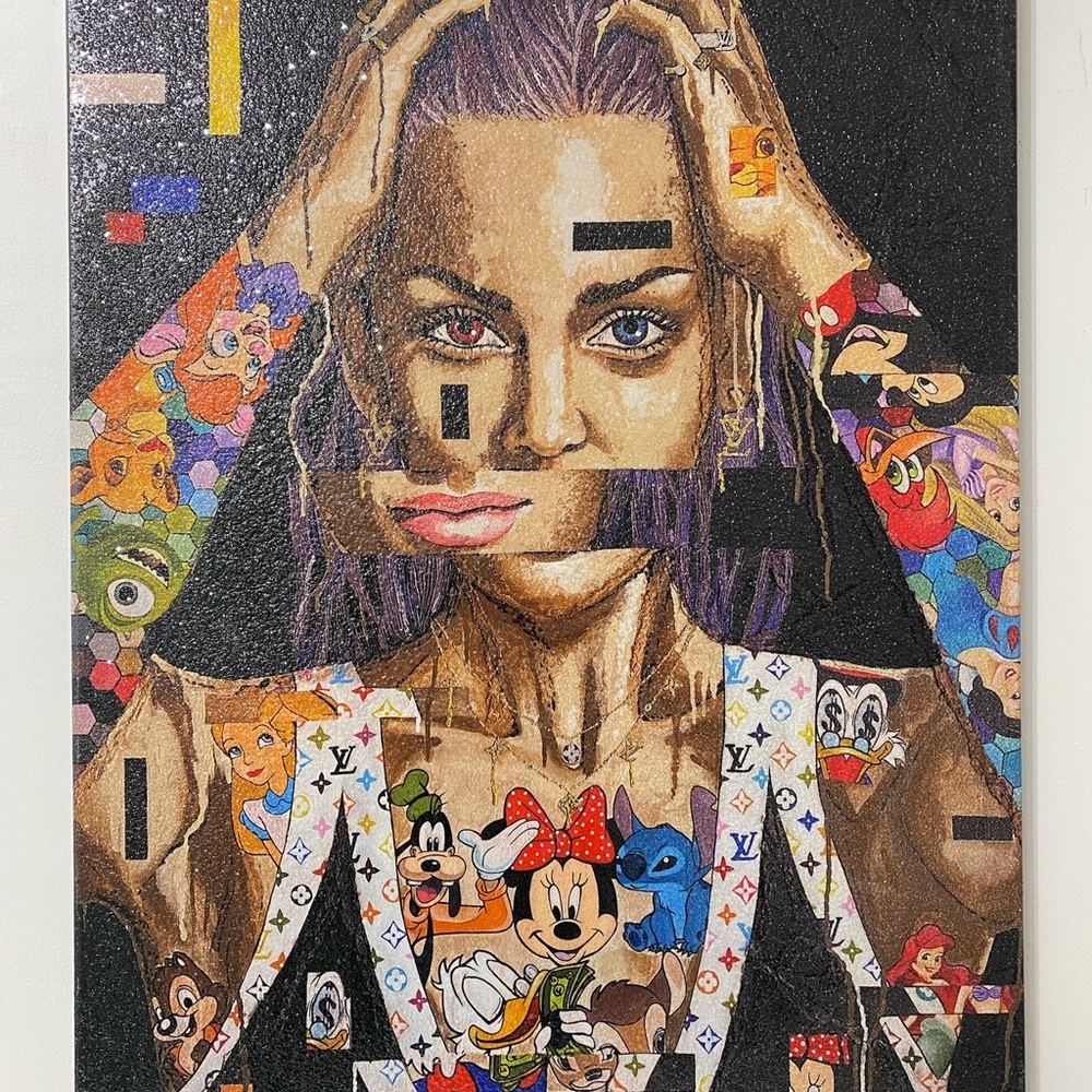 Contemporary Mixed Media Art with Iconic Characters Size : 31.5’x24.5’